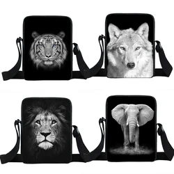 Black White Animals messenger bag lions Tigers shoulder bag mans Crossbody Shoulder bag  Messenger Bag Small Casual handbag