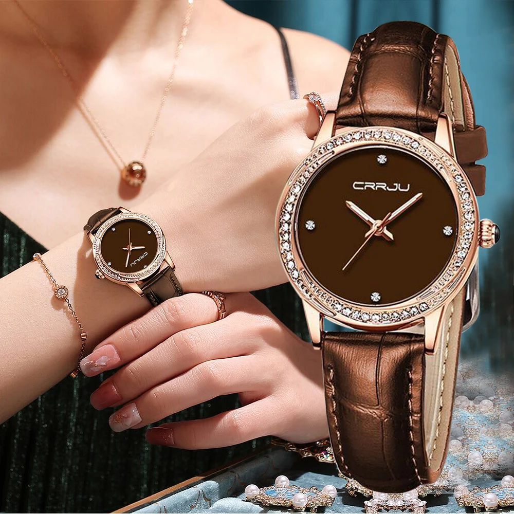 CRRJU New Fashion Ladies Watches Top Brand Luxury Elegant Japan Movement Wristwatch Sport Leather Women Clock Relogio Feminino