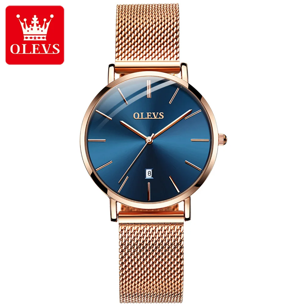 

OLEVS Women Watches Fashion Ultra-Thin Rose Gold Mesh Belt Date Watch Fashion Ladies Clock 3ATM Waterproof Reloj Mujer New