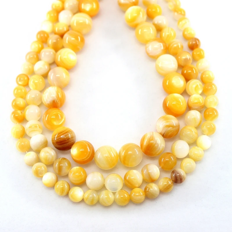 Natural Mother Of Pearl Yellow Shell 4/6/8/10/12Mm 15Inch Round Loose Beads For Jewelry Making Bracelets Necklace