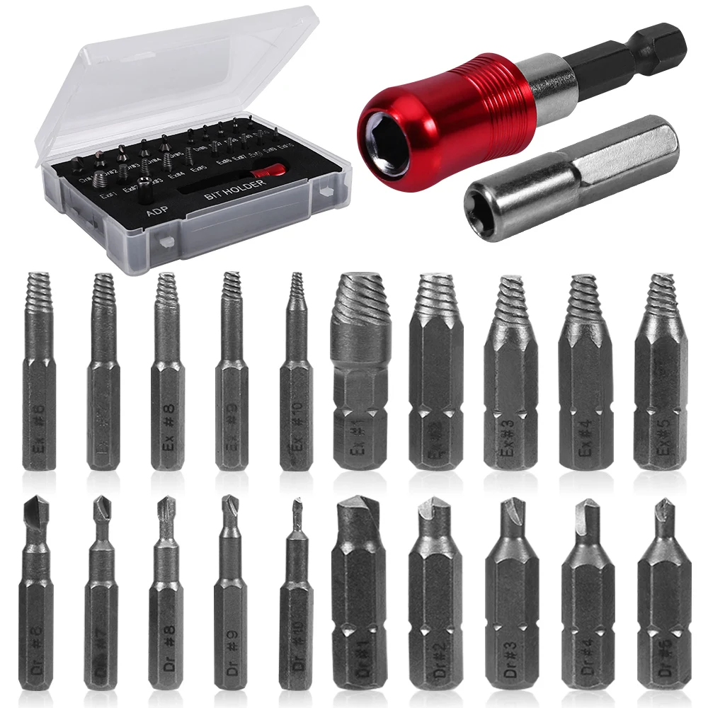 22Pcs Damaged Screw Extractor Drill Bit Broken Screw Remover Extractor Tools Set HSS Drill Bit Bolt Stud Stripped Screw Remover