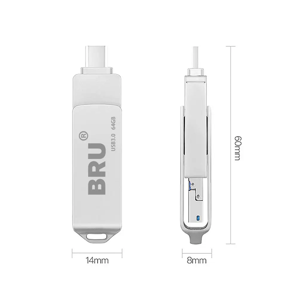 BRU 3In1 Otg Usb Flash Drive 3.0 For iPhone15/16 Pen DriveType C Android High Speed Usb Memory Stick 64gb 128gb 256gb Pendrive