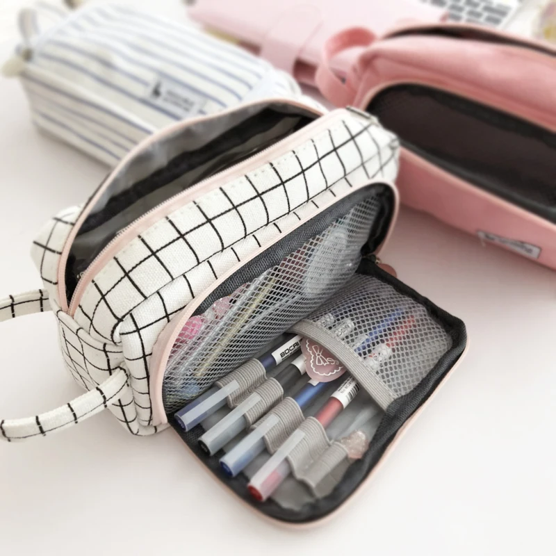 

Simple Color Pencil Case Pen Bag Handle Storage Pouch for Stationery Eraser Oraganizer Office Travel School F6368