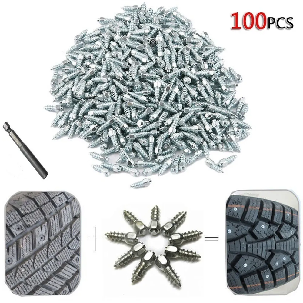 

100 Pcs Stud Screw 9mm or 12mm + 1 Pc Drill Sleeve Auto Car SUV ATV Anti-Slip Screw Stud Wheel Tyre Snow Tire Spikes Trim