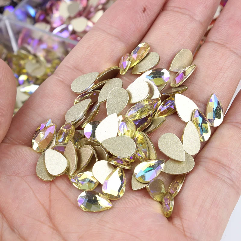 30/100Pcs Glass Crystal 7X10MM Water Drop Shape 19Color 3D Nail Art Rhinestones For DIY Manicure Decorations Diamond