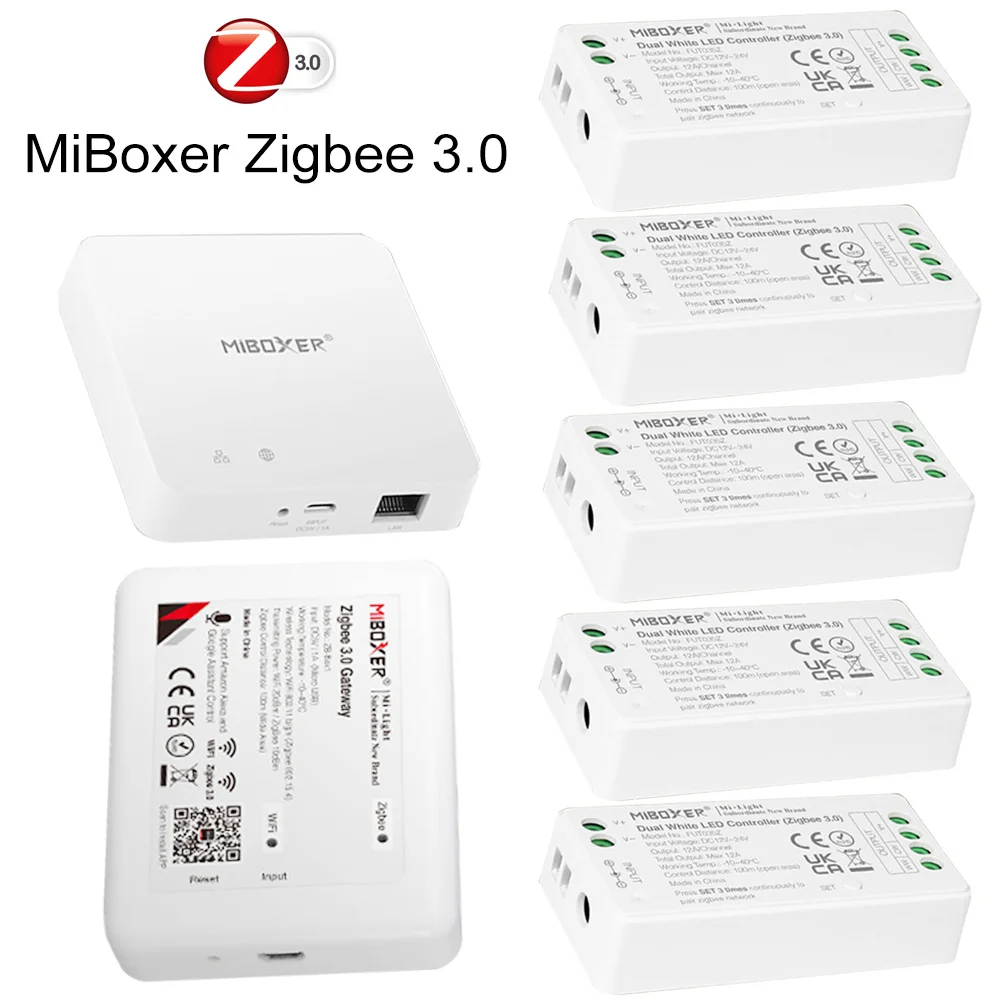 Miboxer Zigbee 3.0 Dual White Single Color RGB RGBW RGB+CCT LED Strip Contoller ZB-Box1 ZB-Box2 FUT035Z APP Gateway Controller