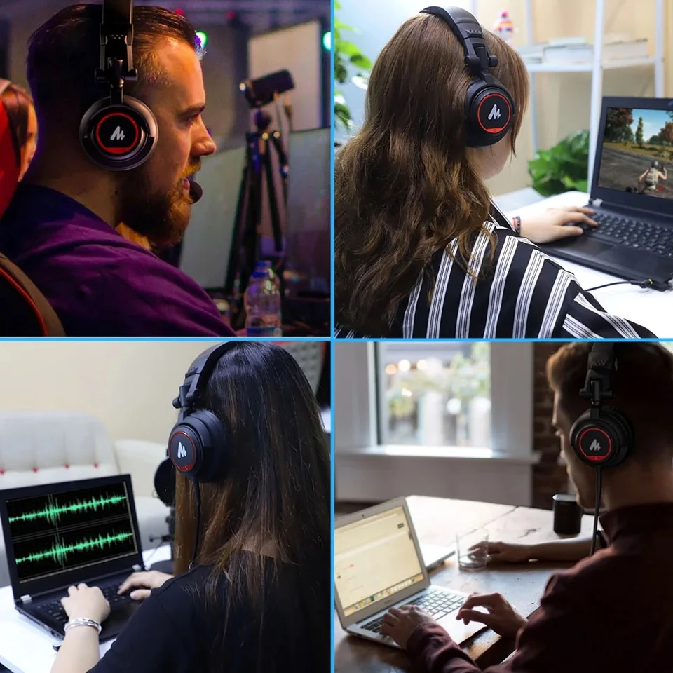 MAONO Professionele studio-hoofdtelefoon, over-ear, met 6,35 & 3,5 mm afneembare kabel, gesloten design, 50 mm drivers, voor DJ, podcasts, mobiele telefoon, pc, microfoon, gitaar, MH700, zwart