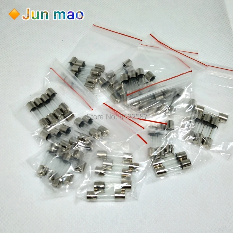 50PCS/LOT 10 Kinds 5x20mm Fast Glass Fuse Kit In Package 0.2A 0.5A 1A 2A 3A 5A 6A 8A 10A 15A /250V 5*20 Insurance Tube Package