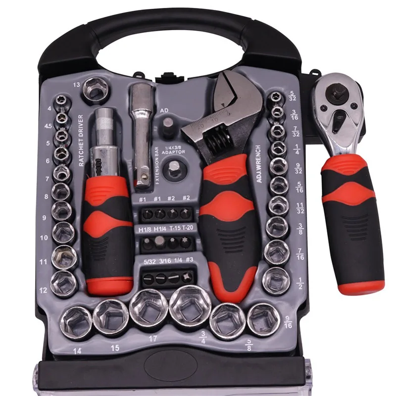 45 Pcs/set Stubby set short handle tool kit Screwdriver movable wrench sleeve ratchet spanner car box dent repair
