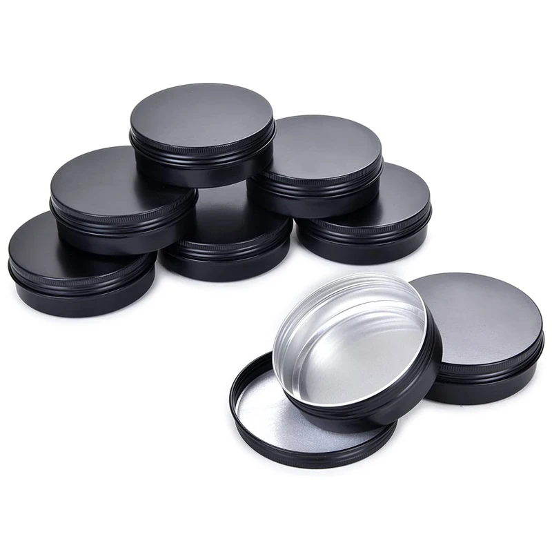 60pcs 100g 83*28mm Black Aluminum Tins Container With Round Screw Lid Empty Eye Cream Hair Conditioner Tin Cosmetic Jar