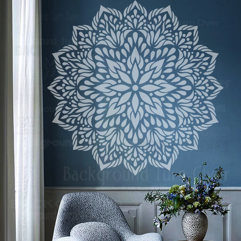 Modèle de sol Mandala pour peinture, galets extra larges, grand mur rond, fleur brique ouvertement S166, 60cm - 100cm