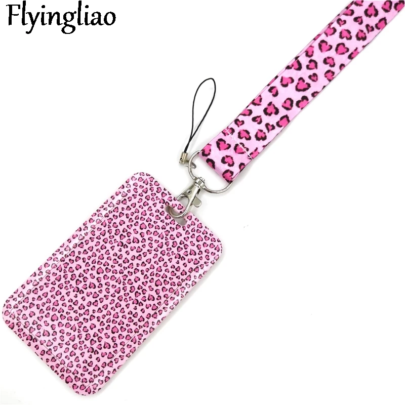 Pink Leopard Pattern Key lanyard Car KeyChain ID Card Pass Gym Mobile Phone Badge Kids Key Ring Holder Jewelry Decorations