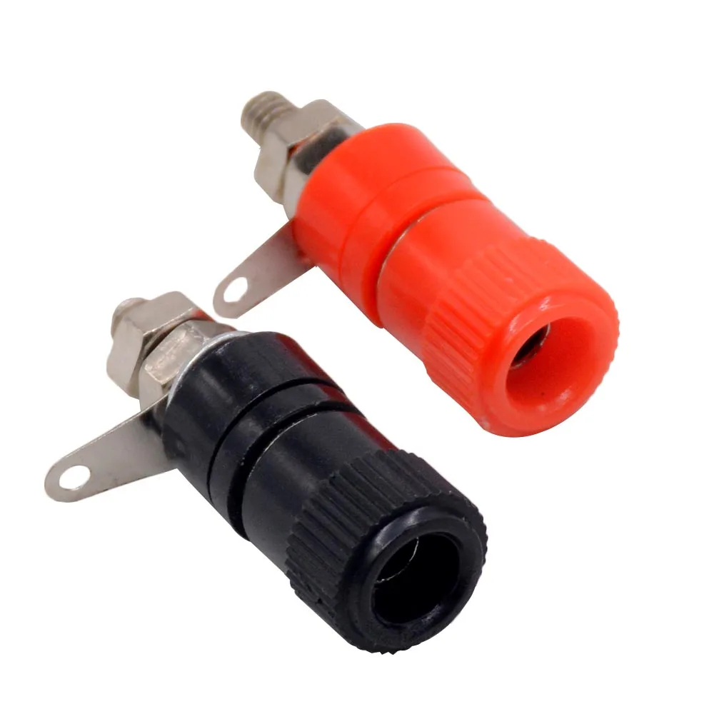 10 Pcs 4 Mm Banaan Socket Vernikkeld Binding Post Moer Banana Plug Jack Connector Rood Zwart