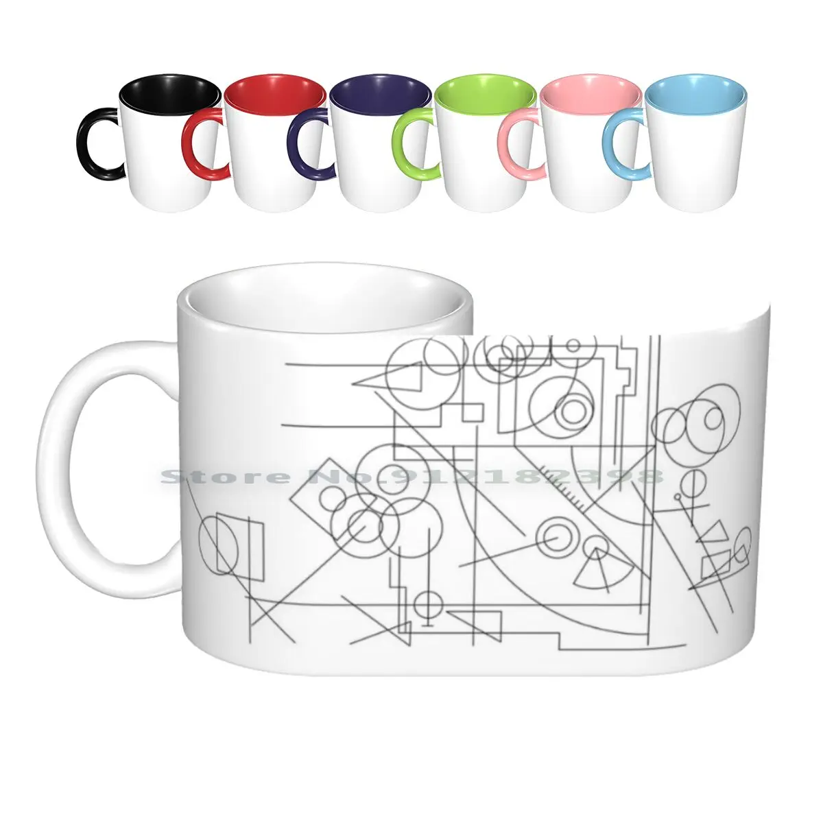 Geometry Ceramic Mugs Coffee Cups Milk Tea Mug Geometric Line Steins Gate Anime Creative Trending Vintage Gift Bottle Cup