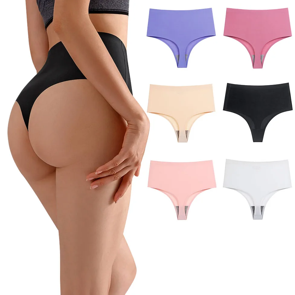 Plus size sexy thong ice silk Women's underwear panties seamless comfortable High Waist Abdomen In slimming lingerie