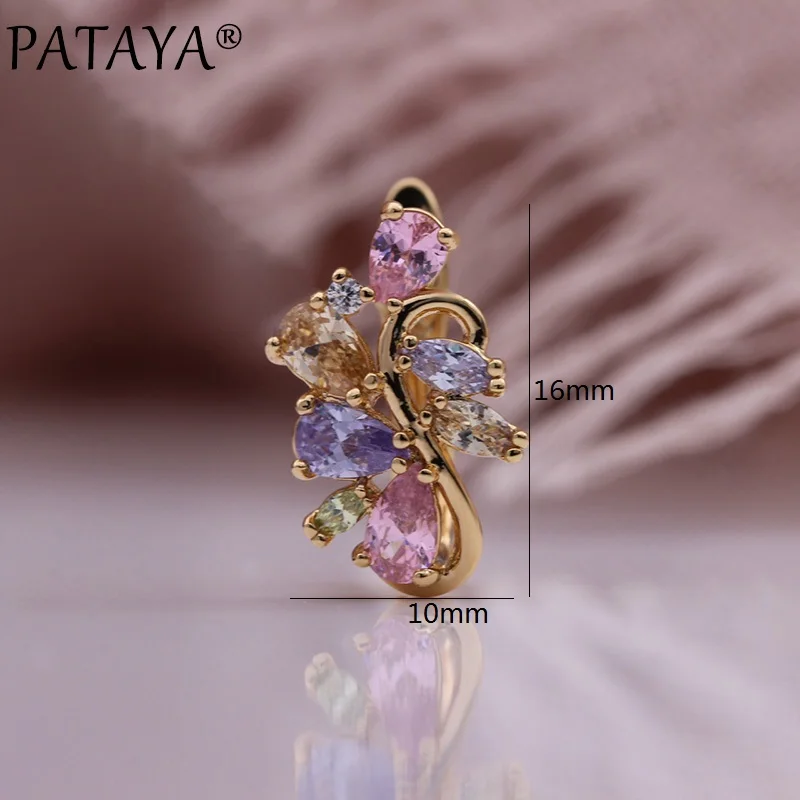 PATAYA New Water Drop Natural Zircon Women Earrings 585 Rose Gold Color Wedding Luxury Quality Fashion Jewelry Unique Earring