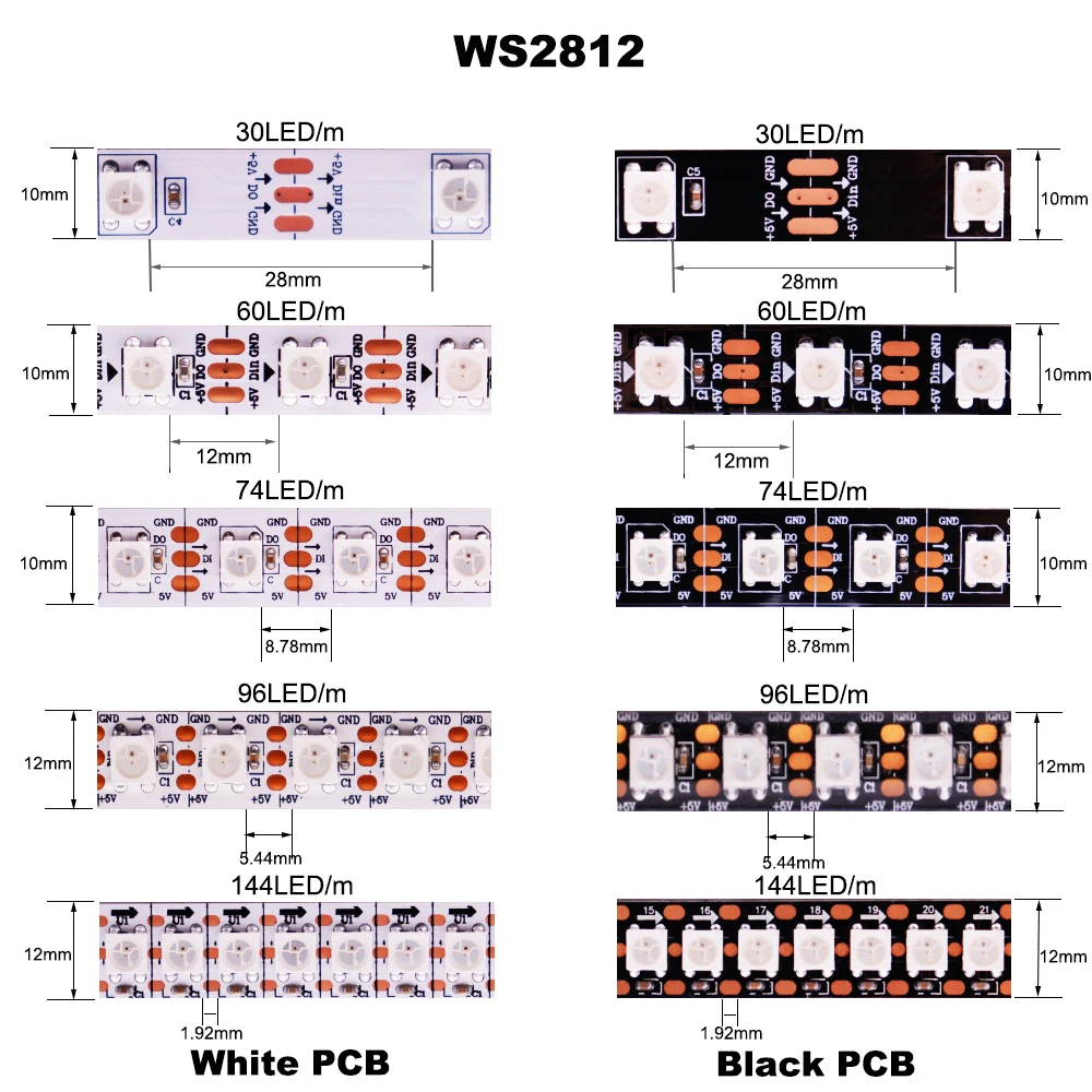 DC5V WS2812B WS2812 Led Strip Individually Addressable Smart RGB LED Light Black/White PCB Dream Color IP30/65/67