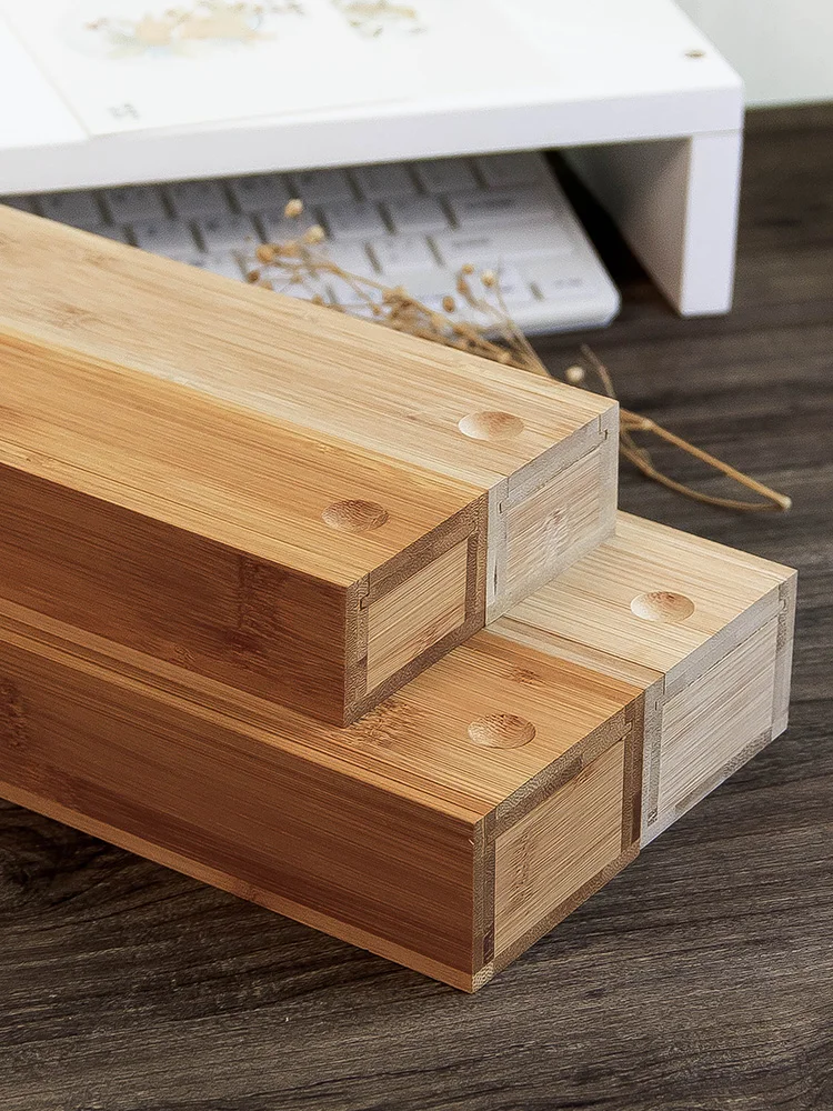 Rectangular Pull Cover Bamboo Storage Box, Long Strip Solid Wood Desktop Sundries Packing Box