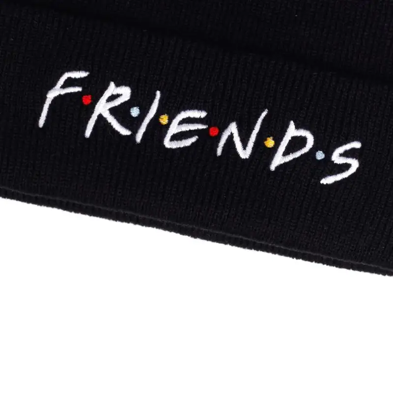 FRIENDS embroidery beanie hat winter autumn cotton flexible knitted hats men women hip hop beanies hat outdoor warm wool hats