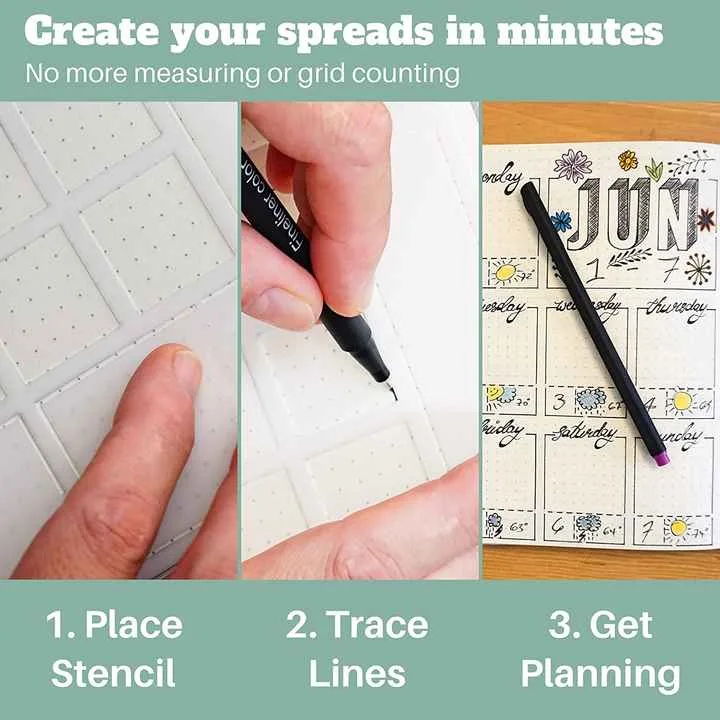 6pcs Weekly Journal Stencil set for A5 Bullet Journal Notebook,Diary,Scrapbooking
