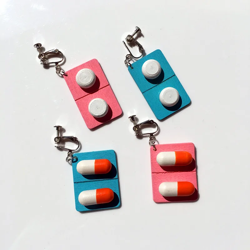 1Pair Capsule Pill Earring Cute White Red Medicine Dangle Earring Fashion Splicing Pendant Earring Gift For Women And Girls