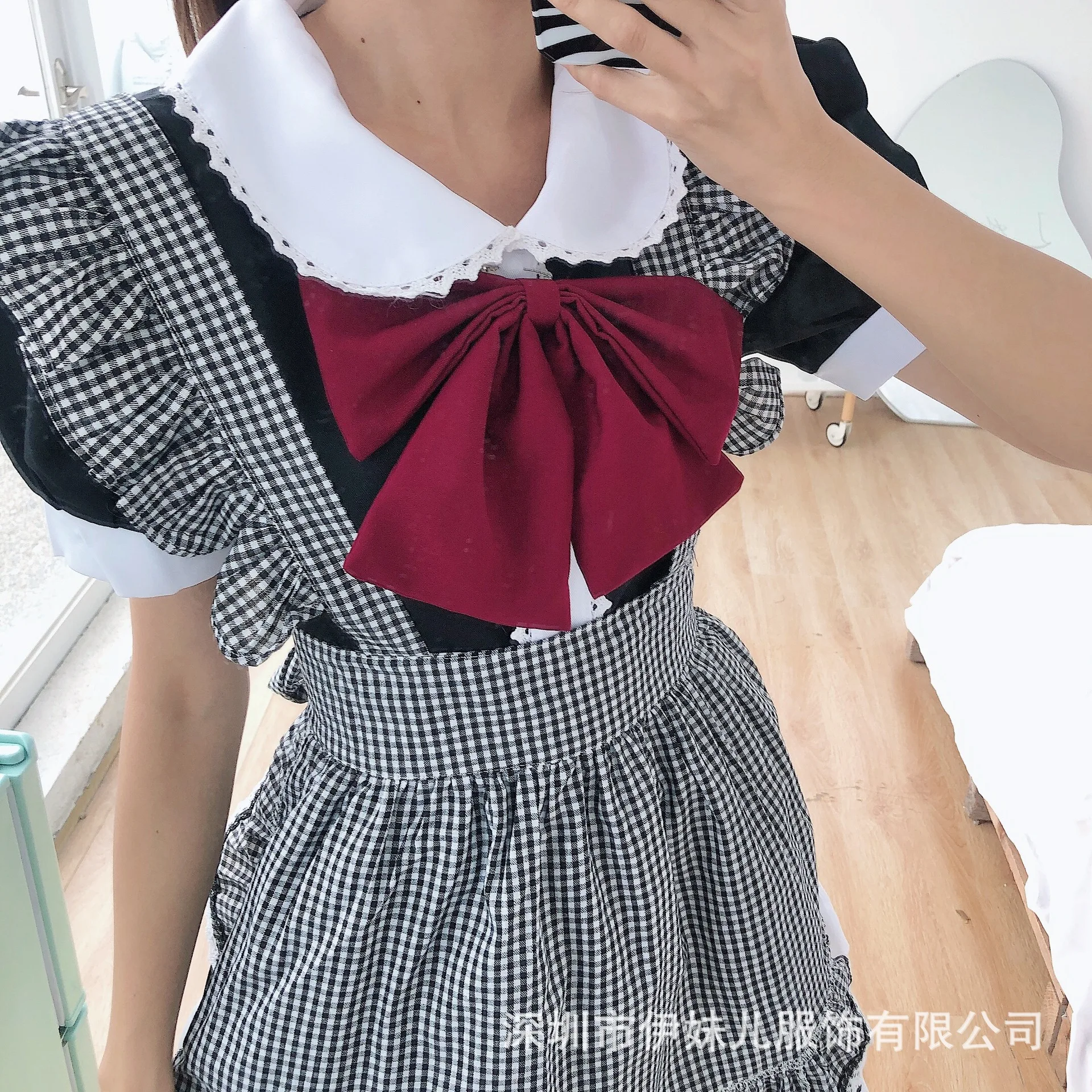 Mùa Hè Mềm Bé Gái Búp Bê Thắt Nơ Cổ Vòng Eo Thon Gọn Kẻ Sọc Đầm Công Chúa Ren Kawaii Lolita Đầm Gothic Bông Tai Kẹp Đậm