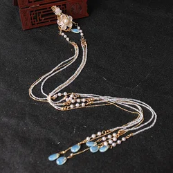 Handmade Simple Long Tassel Hairpin Rhinestone Headwear Women Bride Hair Ornaments Jewelry for Chinese Hanfu Cosplay Costume