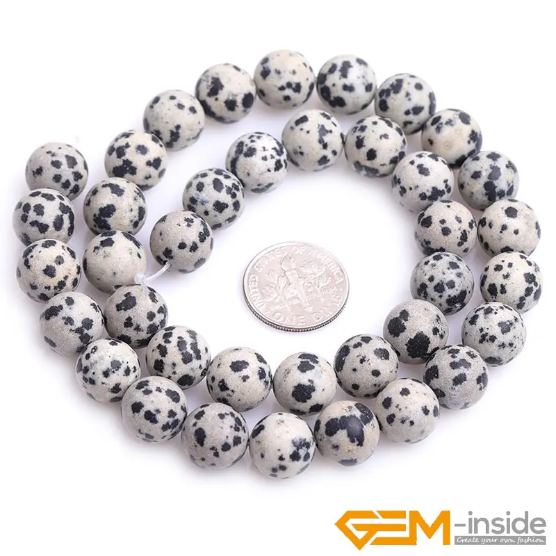 Natural Stone Bracelet Beads Dalmatian Dalmation Jaspers Round Bead For Jewelry Making Strand 15 Inch Smooth Frosted Faceted