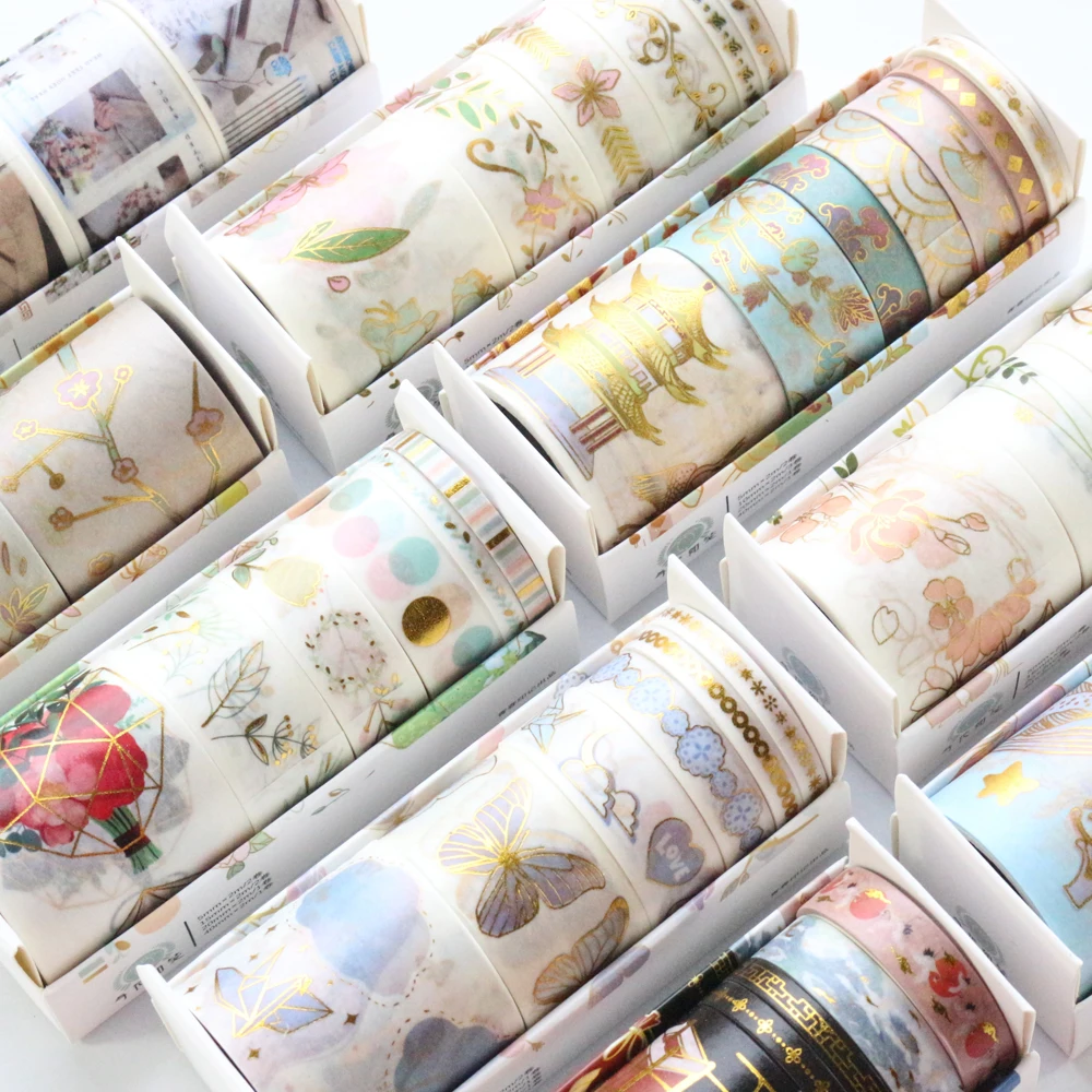 

Domikee Cute kawaii Chinese gold foil journal planner craft DIY washi tape set scrapbooking diary masking tape stationery 6pcs