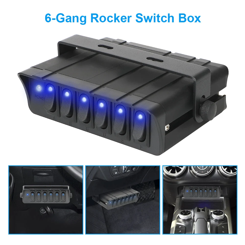 With LED Light Indicator 12V Switch Box Rocker Aluminum For Truck JEEP Offroad RV 6 Gang Toggle Controller Panel