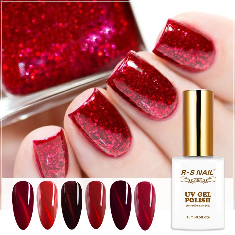 RS NAIL 15ml Gel Nail Polish Red Wine Cat Eye Glitter Gel Varnish Winter Color UV LED Nail Art Gel Lacquer 2021 Top