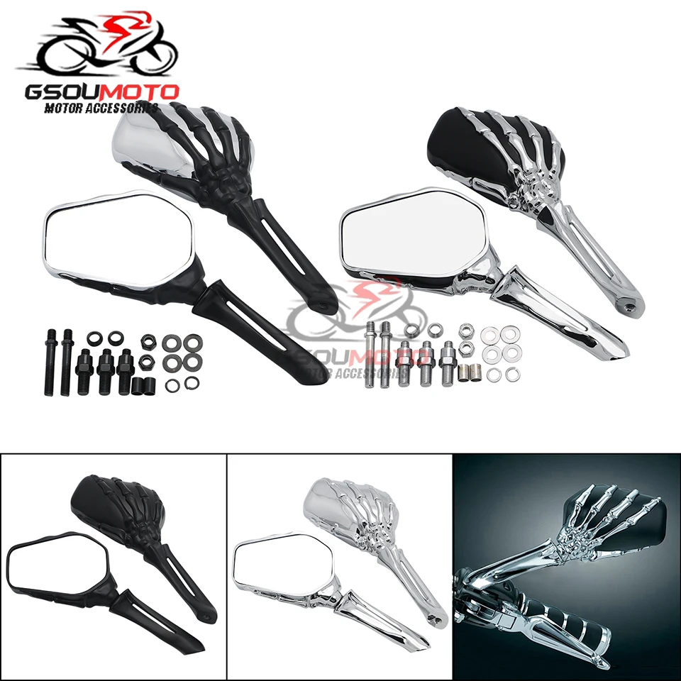 Rearview Bone Skull Hands Side Mirrors For Kawasaki Vulcan VN 400 1500 800 900 1600 2000 1700 Drifter Vaquero Voyager Classique