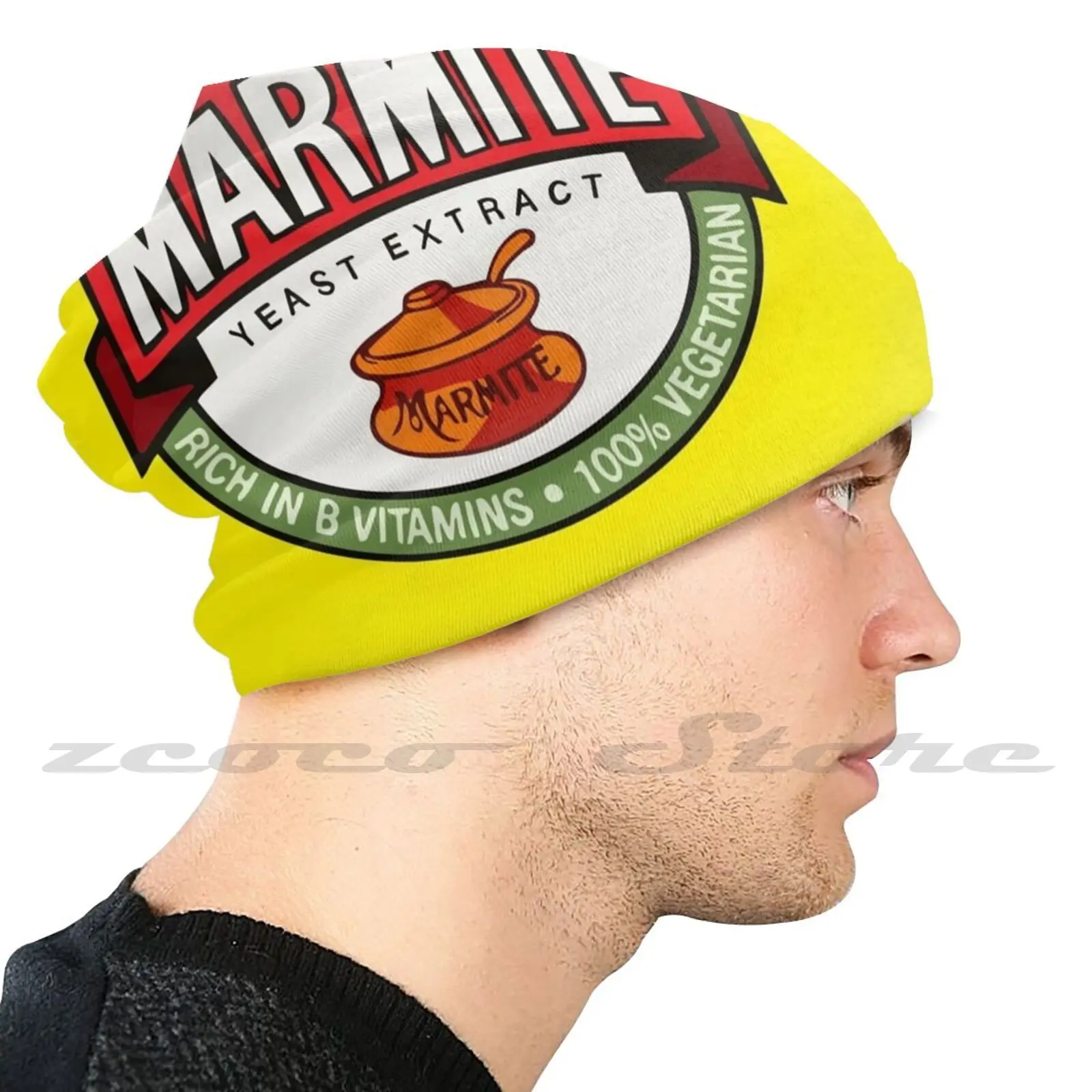 Marmite Diy Pullover Cap Knit Hat Plus Size Keep Warm Elastic Soft Extract Spread Sauces England Vintage Food Kitchen