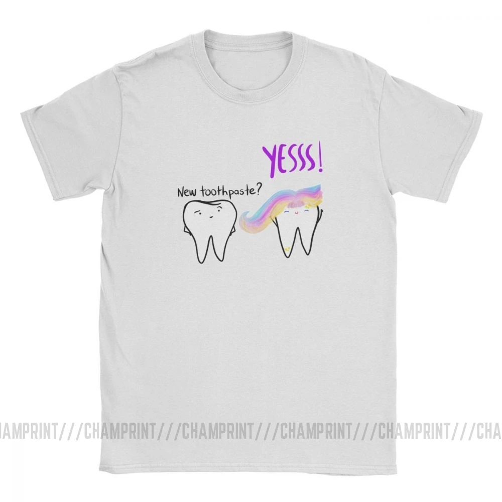 Men Unicorn Toothpaste T-Shirt Tooth Hygienist Dental Dentist Casual Crew Neck Short Sleeve Clothes 100% Cotton Tees T Shirts