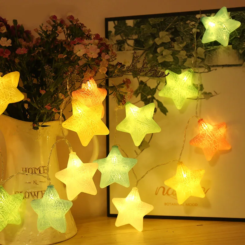 LED Star Lamp String Crack Effect Multicolor Light Christmas Tree Decoration Holiday Birthday Xmas Party Bar Romantic Decorative