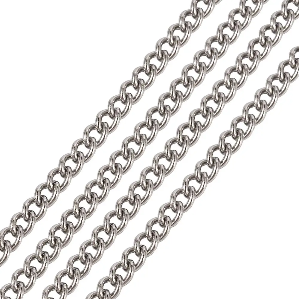 

10m 4mm 6mm Stainless Steel Curb Necklace Chains Roll for Jewelry Making DIY