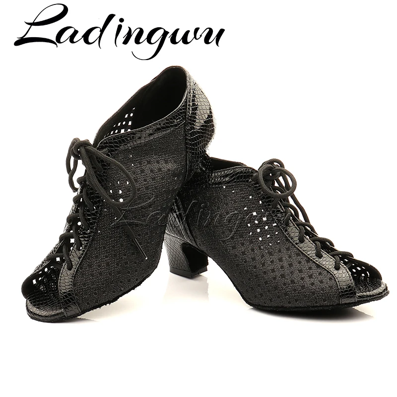 Ladingwu Brand Latin Dance Shoes Modern Women Ballroom Tango Girls Ladies Snake pattern PU and Glitter Sneaker Dance Shoes 5-9cm