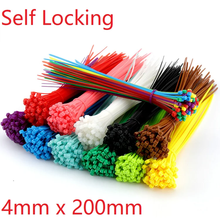 100pcs 3/4x100/150/200 Self Locking Nylon Cable TiesPlastic Zip Tie Wire Binding Wrap Straps DIY Cable Fasten Organiser Colorful