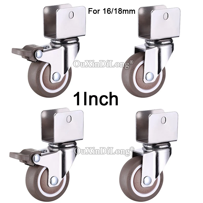 4PCS Mini 1” /1Inch Furniture Casters Crib/Baby Bed Casters with Brake Wheels Rubber Swivel Caster Hardware for 16/18mm GF686
