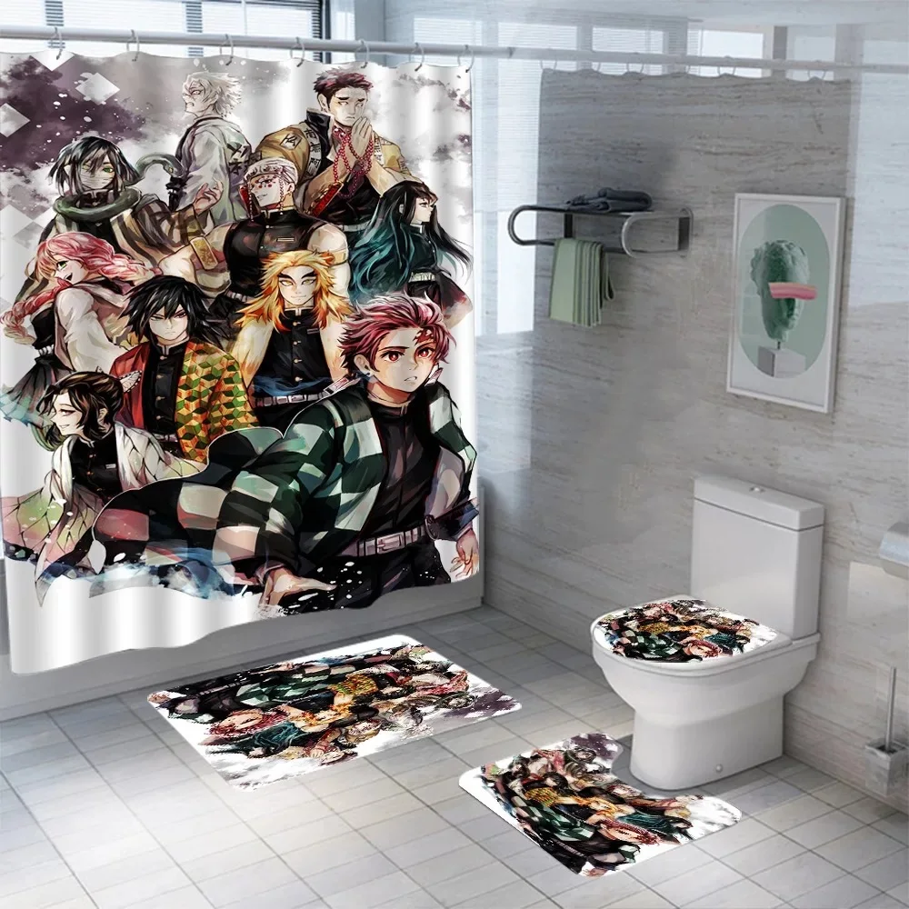 Japanese Anime Shower Curtain Demon Slayer 3D Print Bath Set Cartoon Pattern Screen Cover Kawaii Loli Girl Bath Curtain for Kids