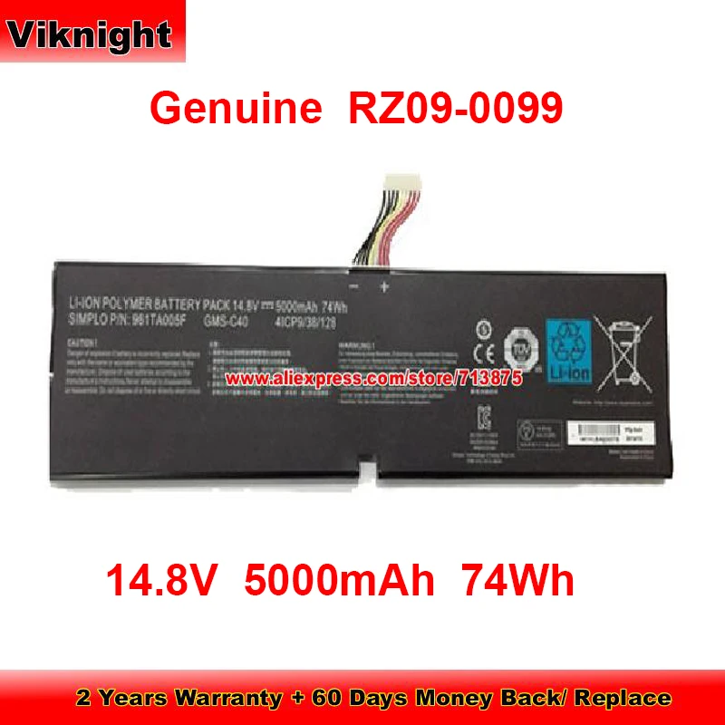 Genuine RZ09-0099 Battery GMS-C40 for Razer Blade Pro 17 Pro 2013 RZ09-00991101 Rz09-0130 14.8V 5000mAh 74Wh