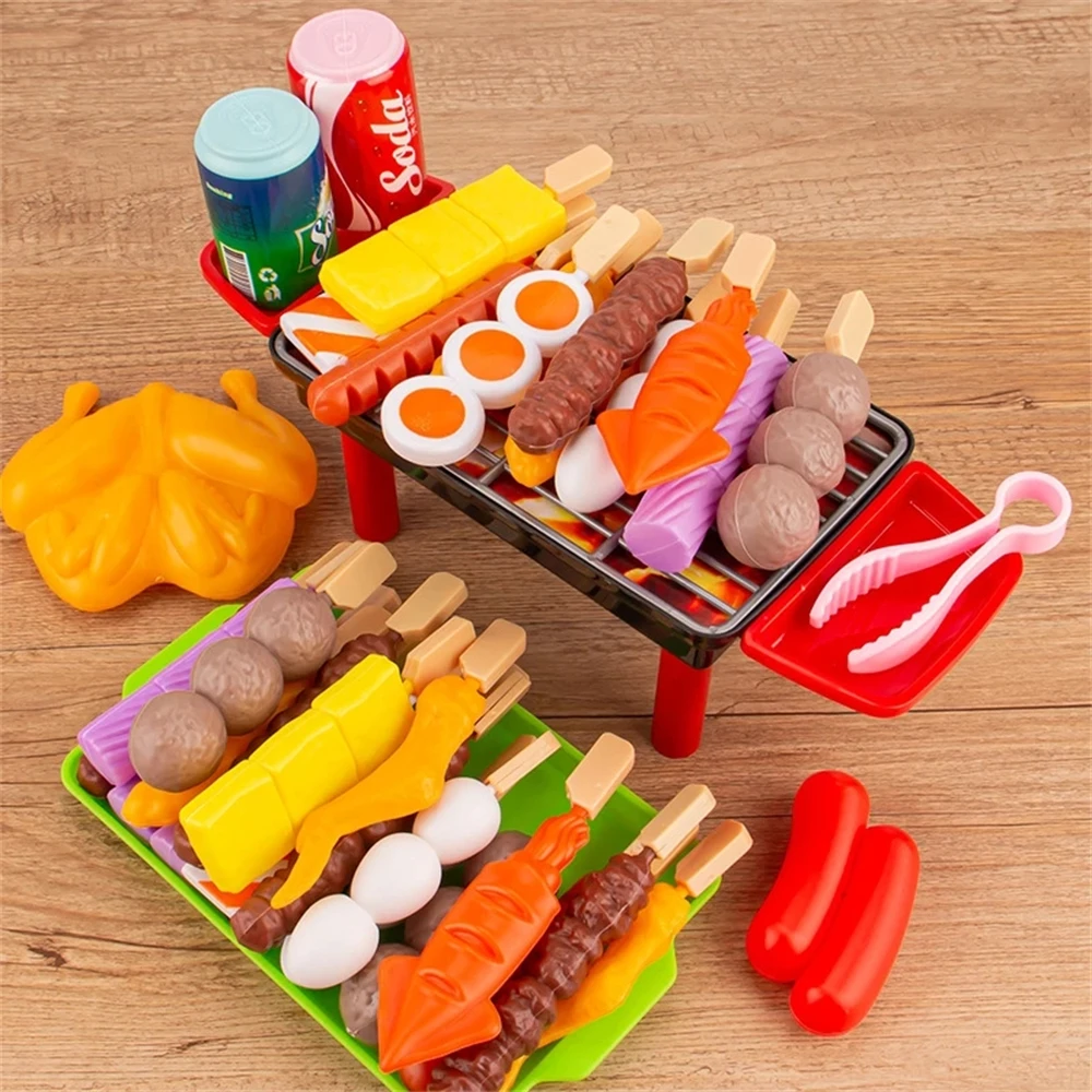 Kids Simulation Barbecue Toy Set BBQ Cooking Pretend Play Kitchen Toys Interactive Grill Play Food Cookware Playset for Children