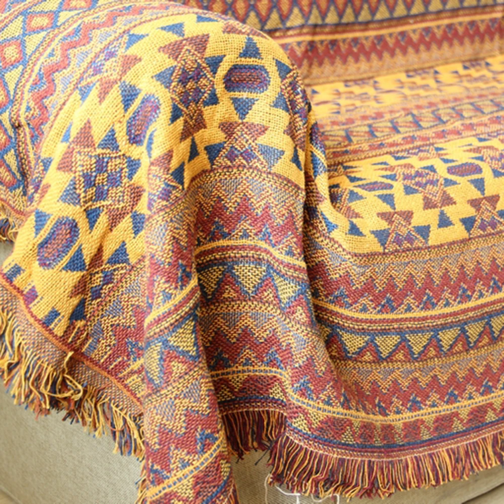 Thicken Pure Cotton Thread Knitted Blanket With Tassel Casual Ethnic Tribal Bohemian Blanket Sofa Cover Bed Blankets Home Decor