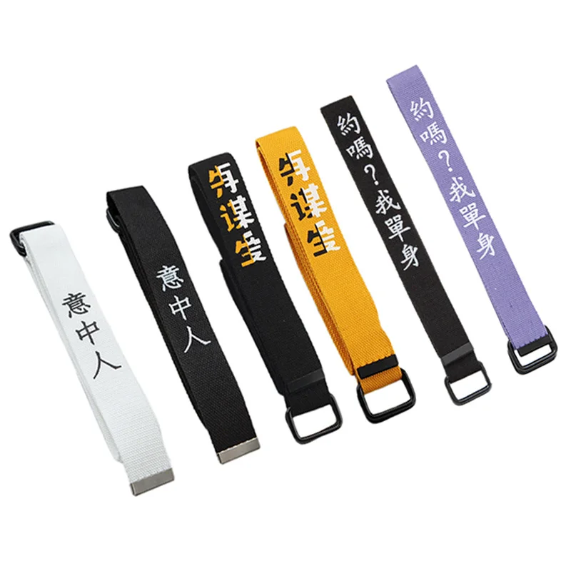 Women Men Canvas Belts Personality Chinese sentence Printed Ladies Long Waist Strap Jeans Trouser Black White Student Waistband