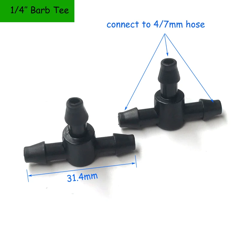 

1/4'' 3 Way Barbed T Connector for 4/7mm Hose Garden watering Pipe Hose Tee Joint Micro Drip irrigation tool 50PCS