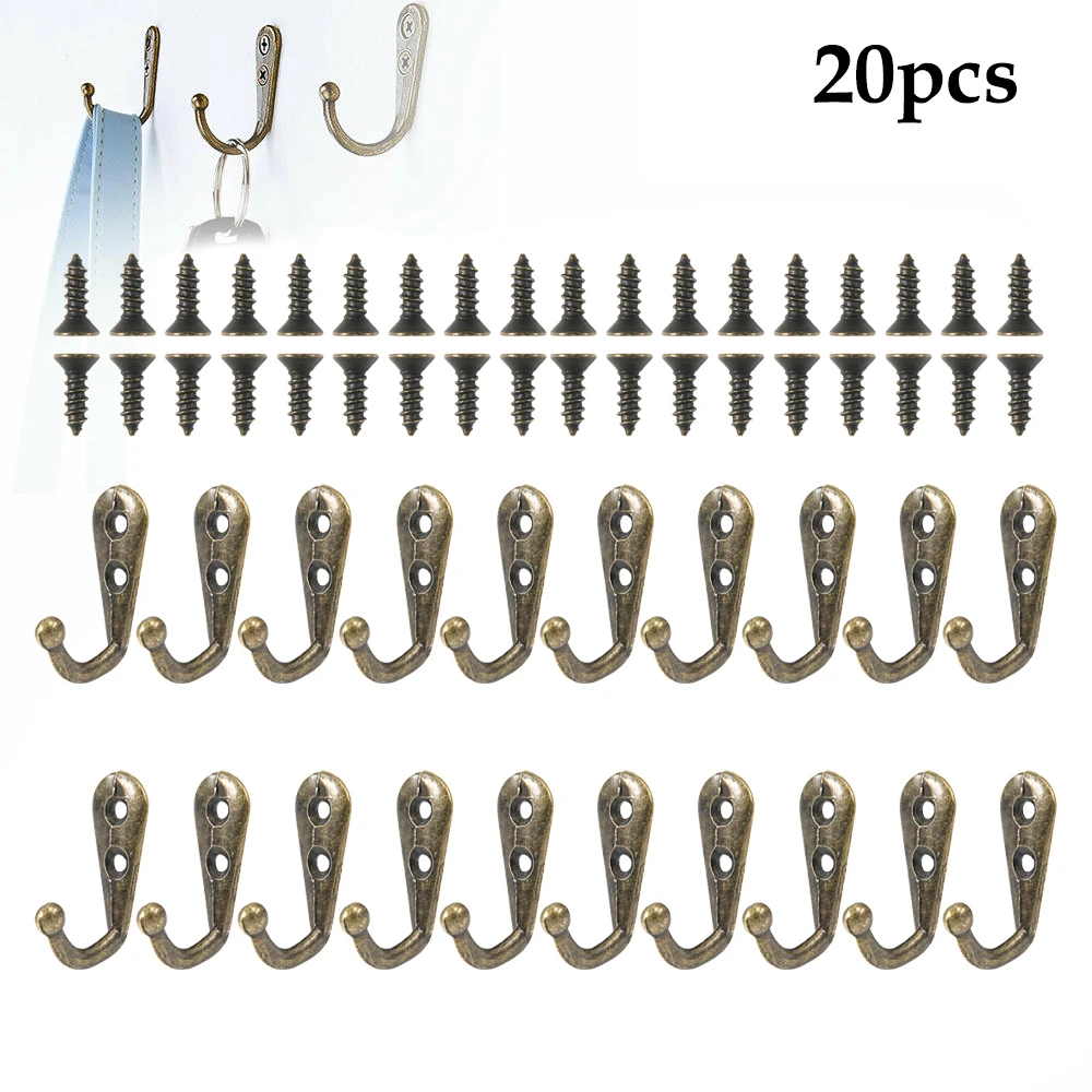 20pcs Wall Mounted Hook Single Robe Coat Hat  Key Hanger with 40 Pieces Screws Home Storage Hook Organize Hooks