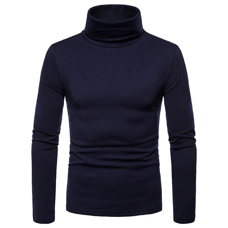 Autumn Winter Tops Fashion Mens Casual Slim Fit Basic Turtleneck Knitted Sweater High Collar Pullover Male Double Collar M-2XL