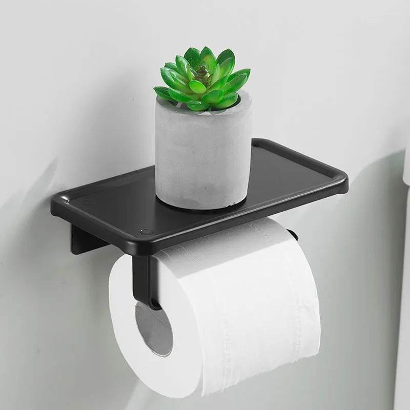 Aluminum Bathroom Paper Mobile Phone Holder With Shelf black/white Bathroom Towel Rack Toilet Paper Holder Tissue Boxes