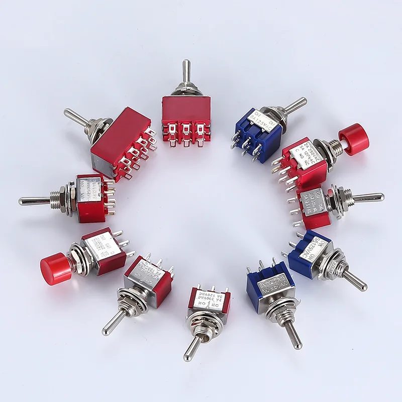 5PCS 6mm, self reset/self lock, pole switch, DPDT micro switch, 3/6/9/12-pin, 1/5 position, 6a/2/3V, 3A/125V, mts-202/102/103 AC