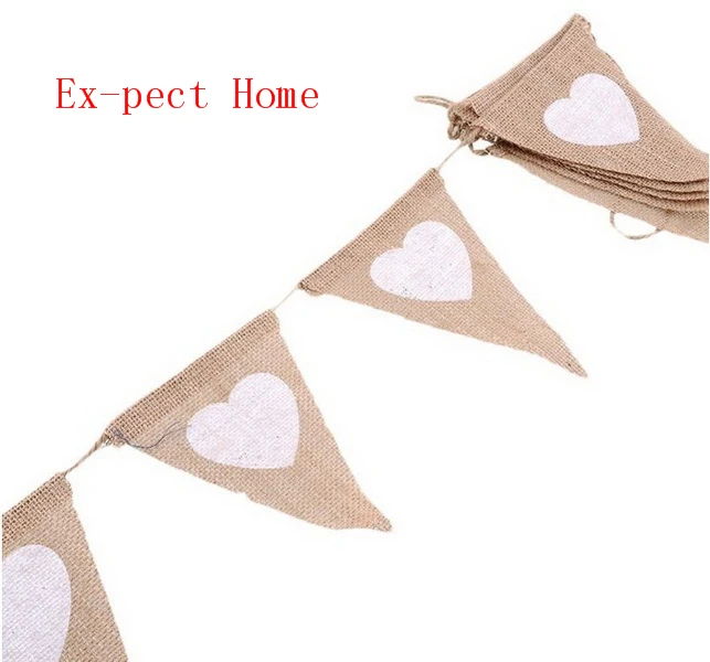 DHL 100set practical 13pcs/set Fabric Bunting Banner white Heart Flags vintage Wedding Party Burlap Banners